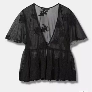 Torrid 3x embroidered mesh peplum kimono sheer top witchy goth boho